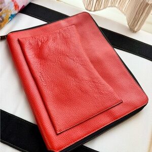🧳 Coach Leather Zip Portfolio / Document Case – Red ❤️